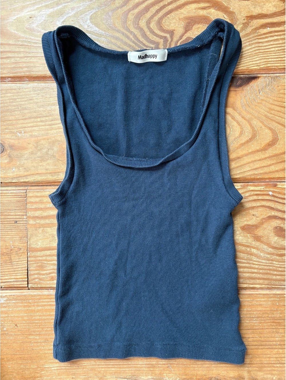 Madhappy Navy Blue Ribbed Stretch Tank Top XS Scoop Neck Cotton Blend Fitted